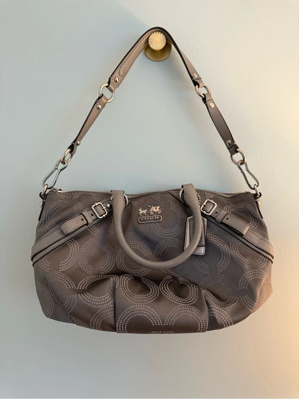Coach Charcoal Signature Quilted Satchel with Removable Strap